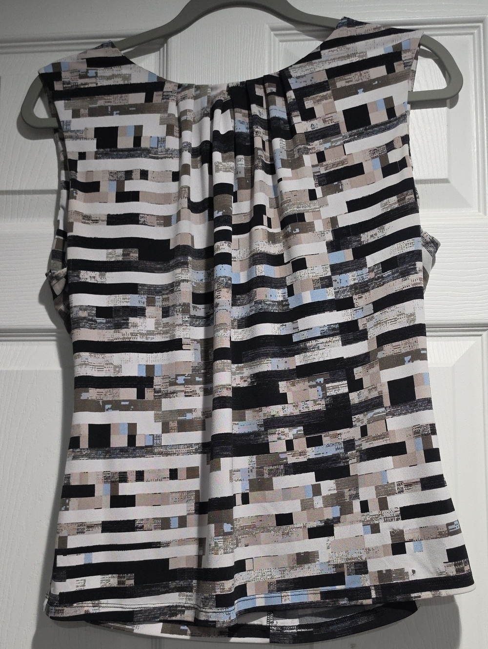 Calvin Klein Black, White and Beige Geometric Stripe Camisole